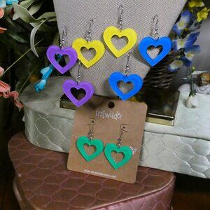 Erstwilder Vintage Colorful Set of 4 Bubble Heart Shaped Dangle Earrings